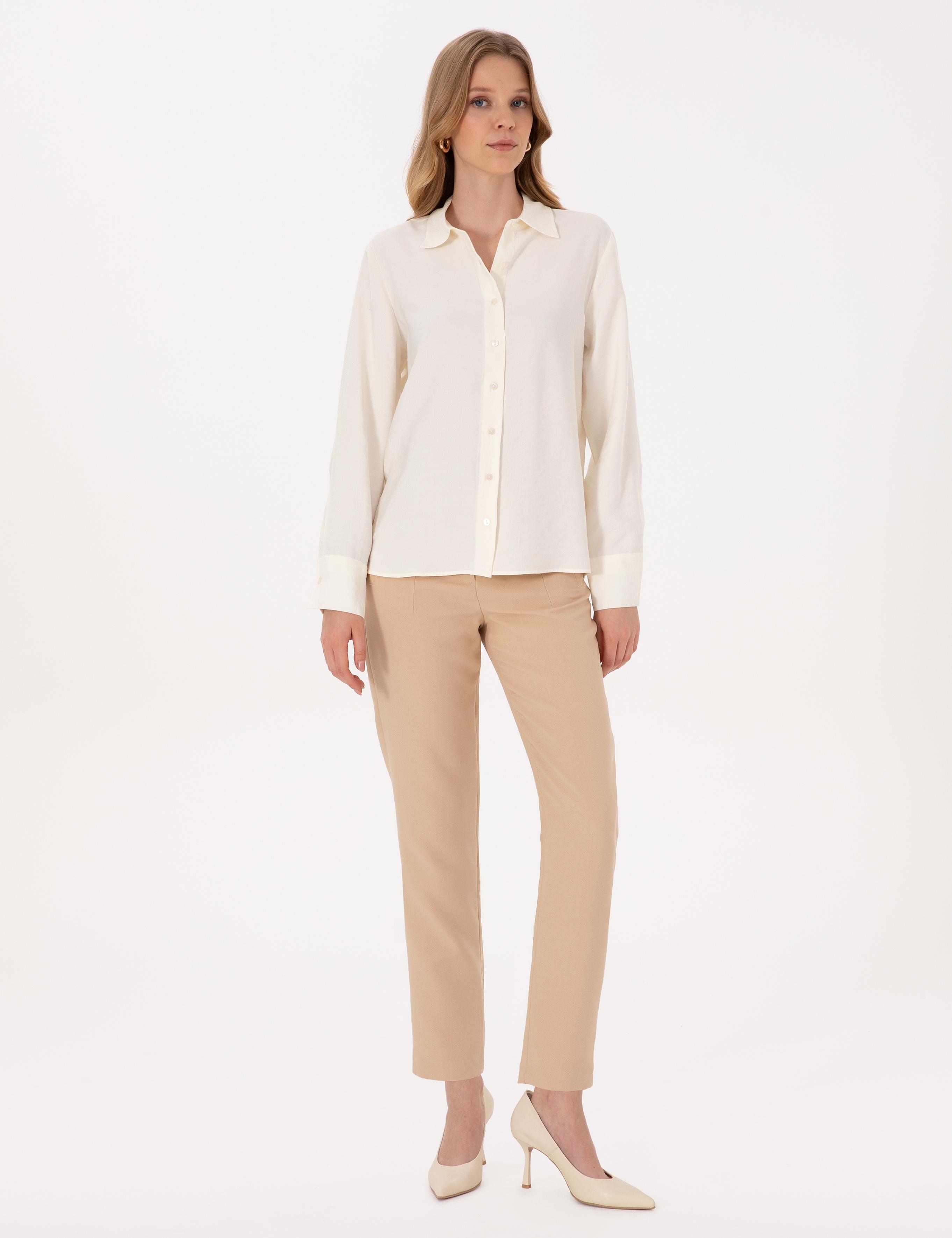 Beyaz Modal Karışımlı Comfort Fit Uzun Kollu Gömlek