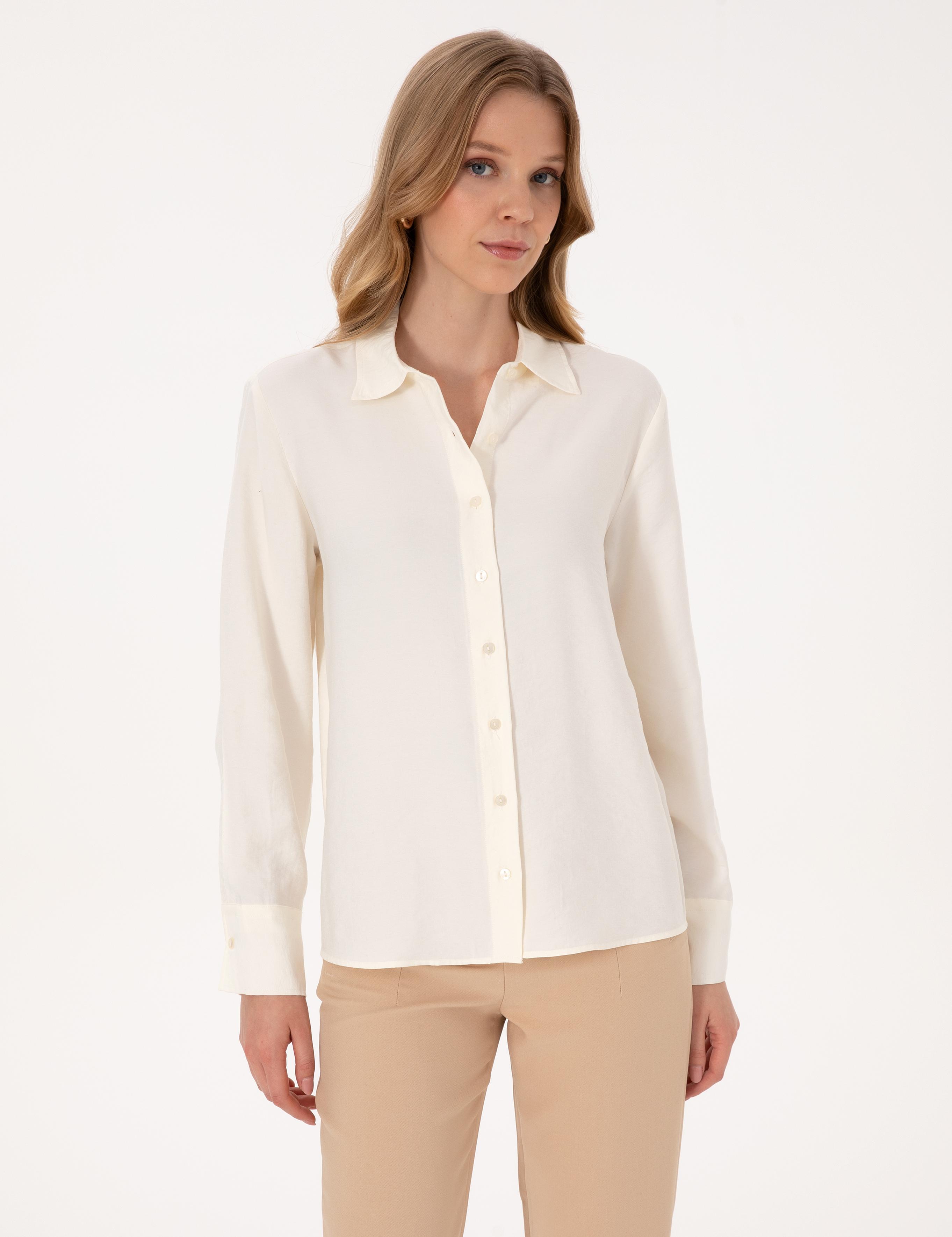 Beyaz Modal Karışımlı Comfort Fit Uzun Kollu Gömlek