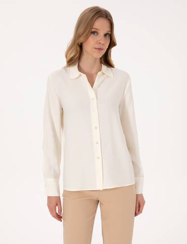 Beyaz Modal Karışımlı Comfort Fit Uzun Kollu Gömlek