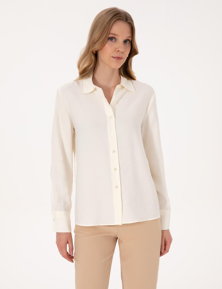 Beyaz Modal Karışımlı Comfort Fit Uzun Kollu Gömlek