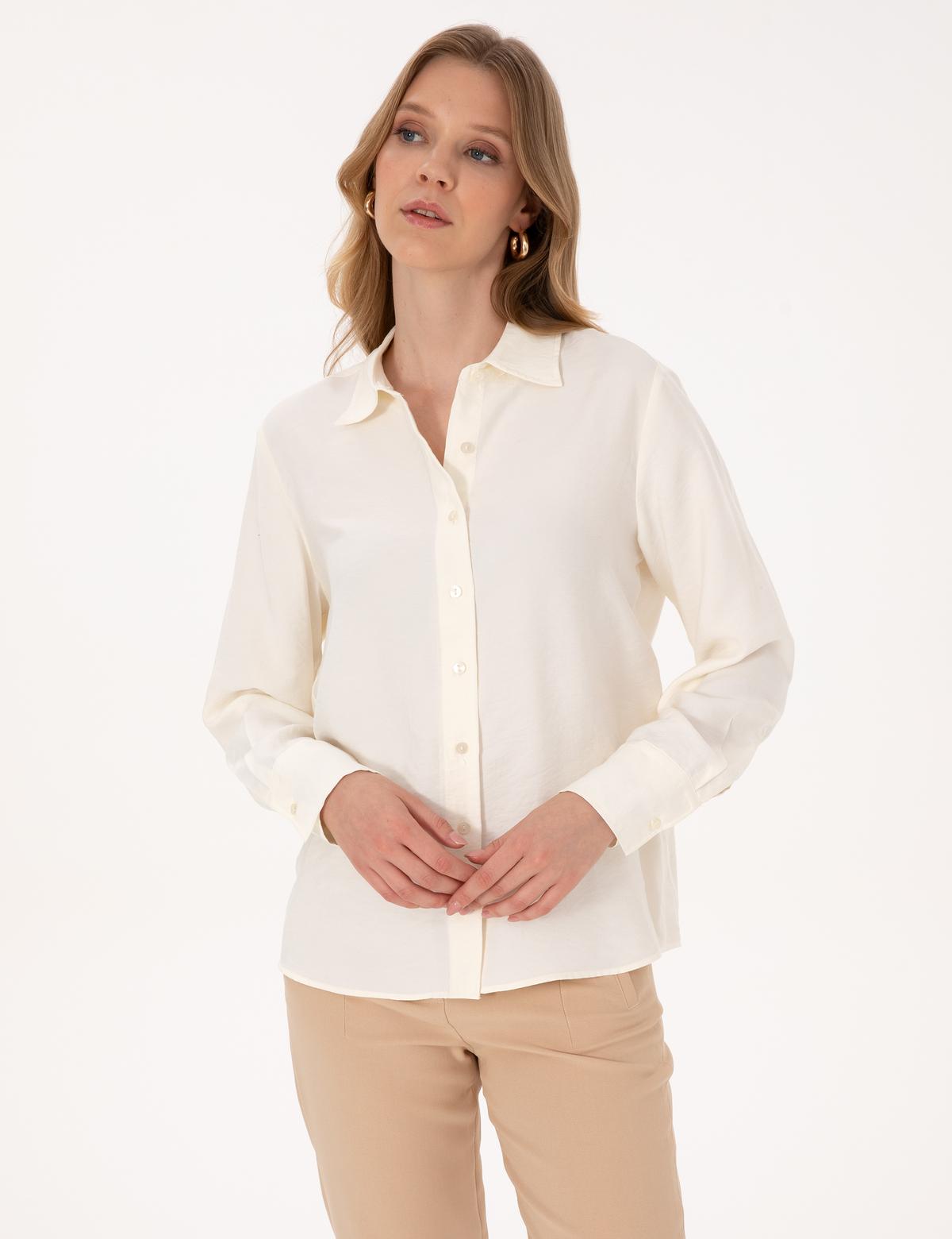 Beyaz Modal Karışımlı Comfort Fit Uzun Kollu Gömlek - 50318219027