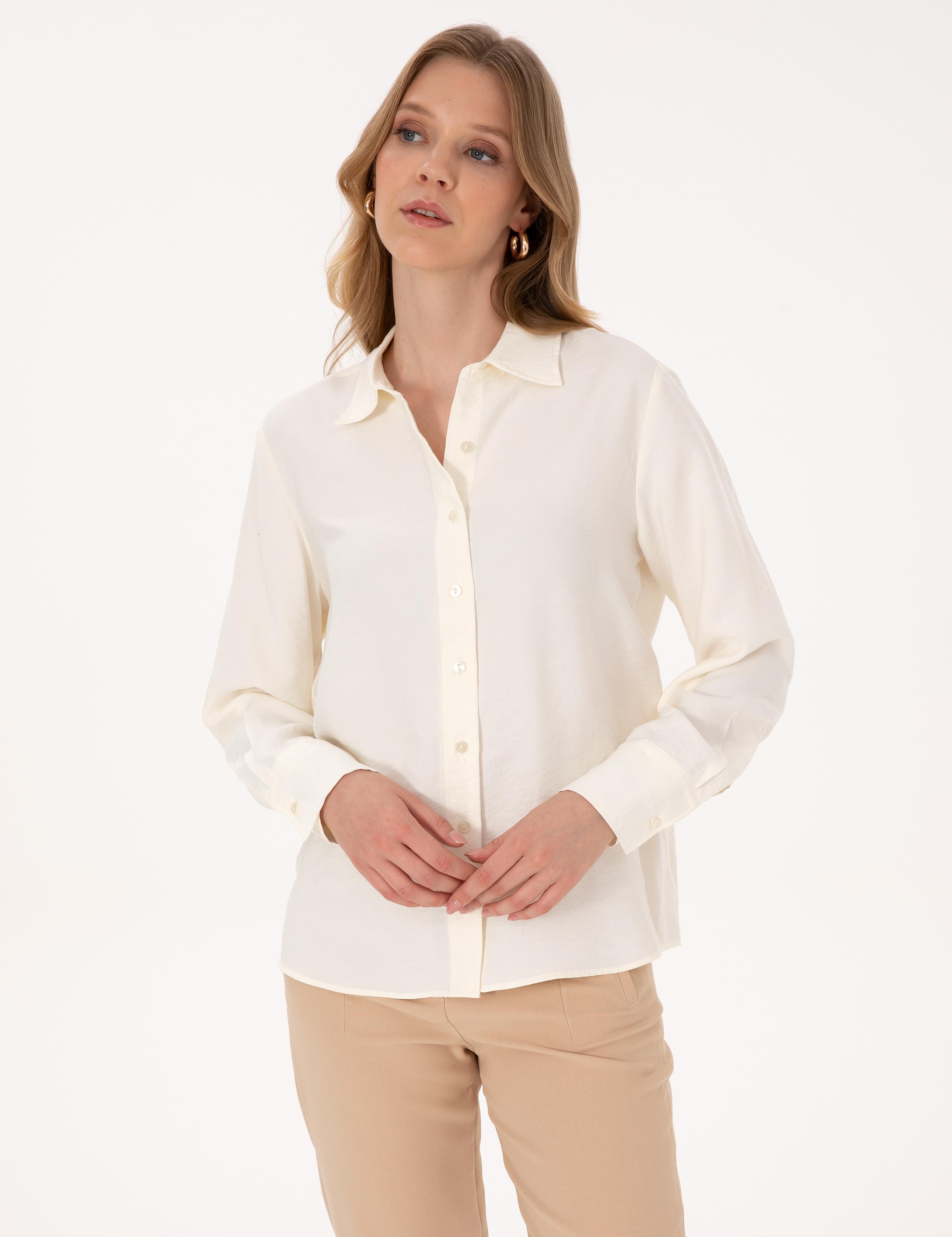 Beyaz Modal Karışımlı Comfort Fit Uzun Kollu Gömlek