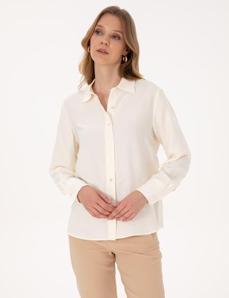 Beyaz Modal Karışımlı Comfort Fit Uzun Kollu Gömlek - 50318219027