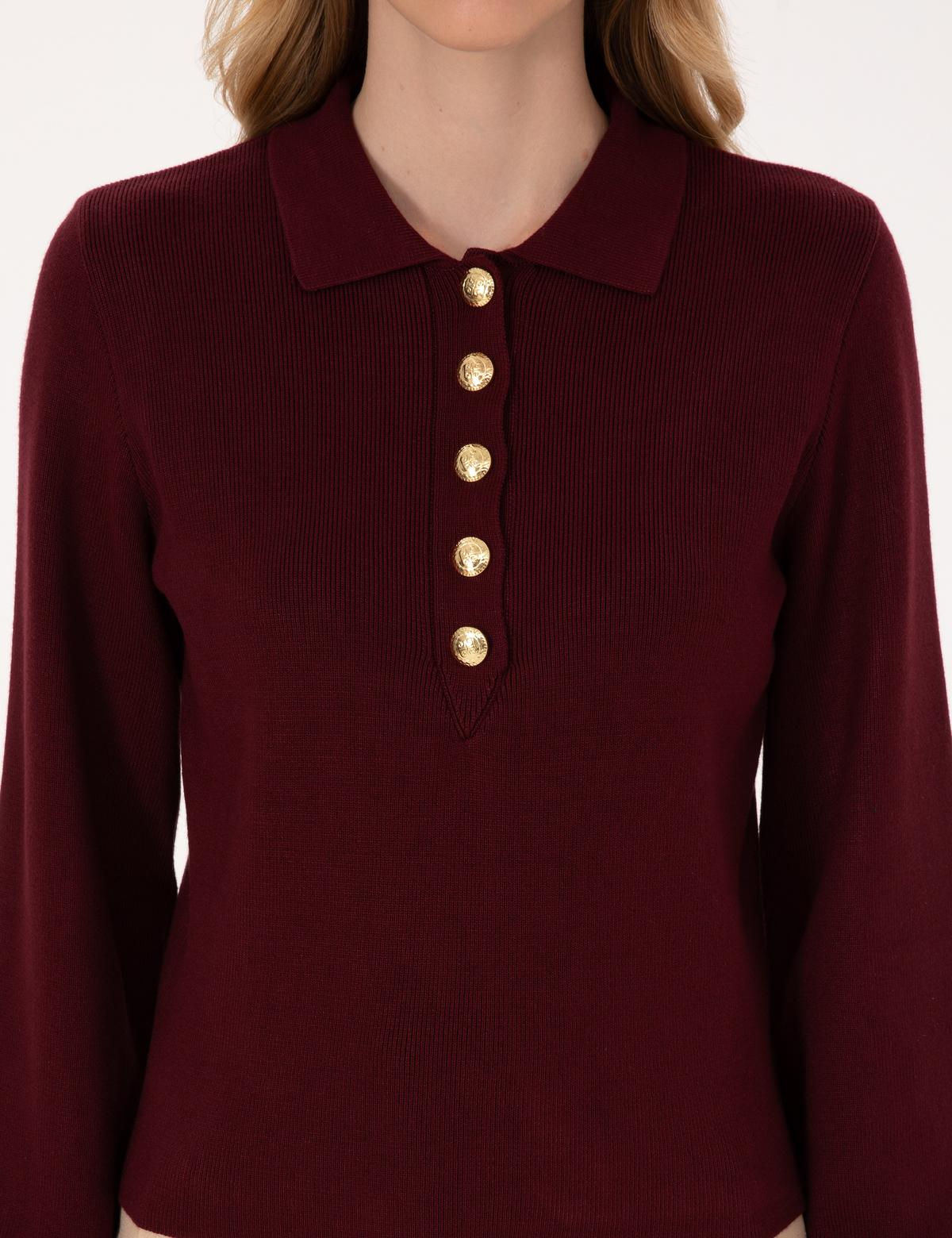 Vişne Slim Fit Polo Yaka Kazak - 50310918011