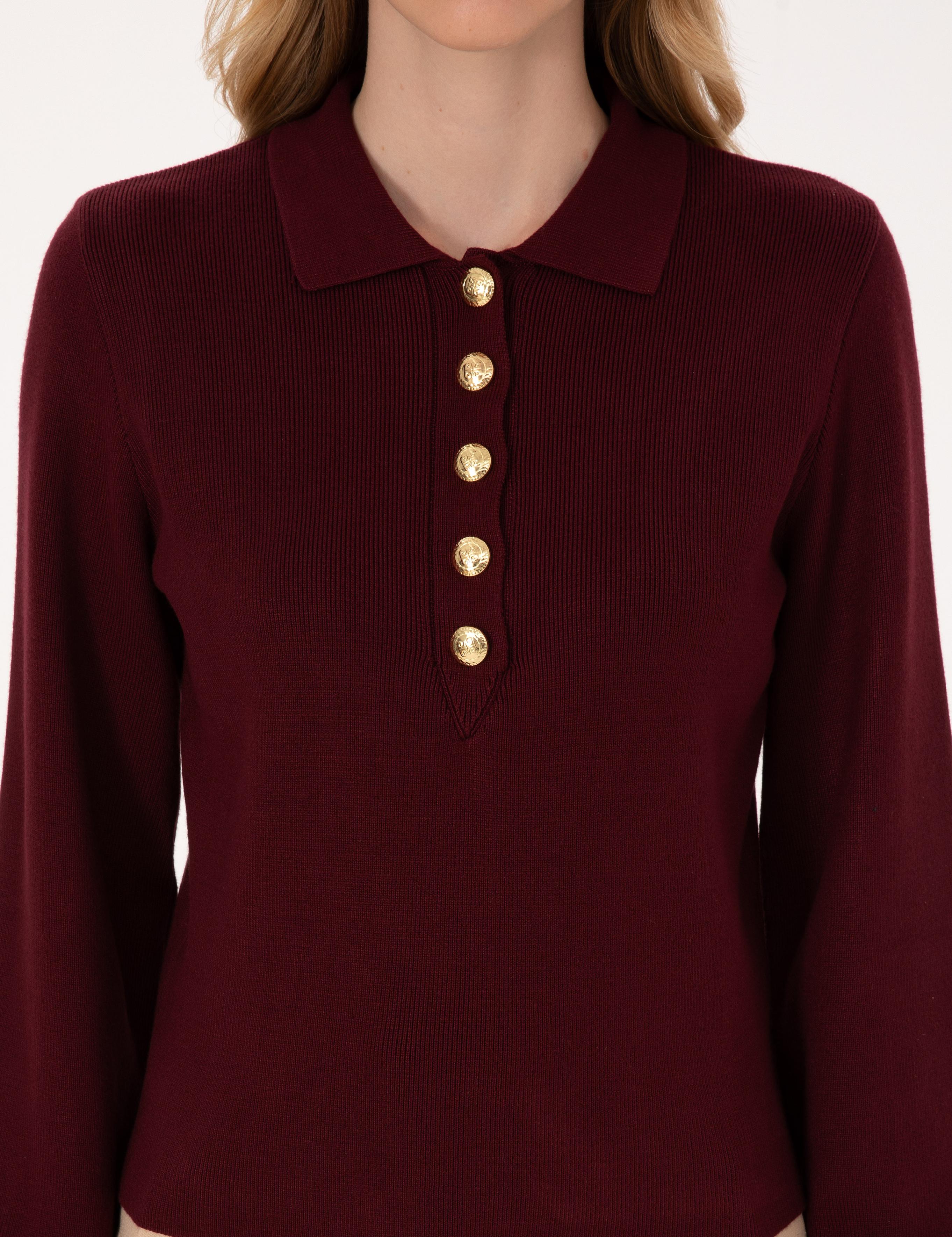 Vişne Slim Fit Polo Yaka Kazak