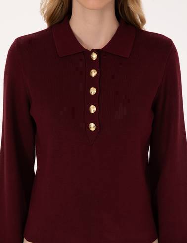 Vişne Slim Fit Polo Yaka Kazak