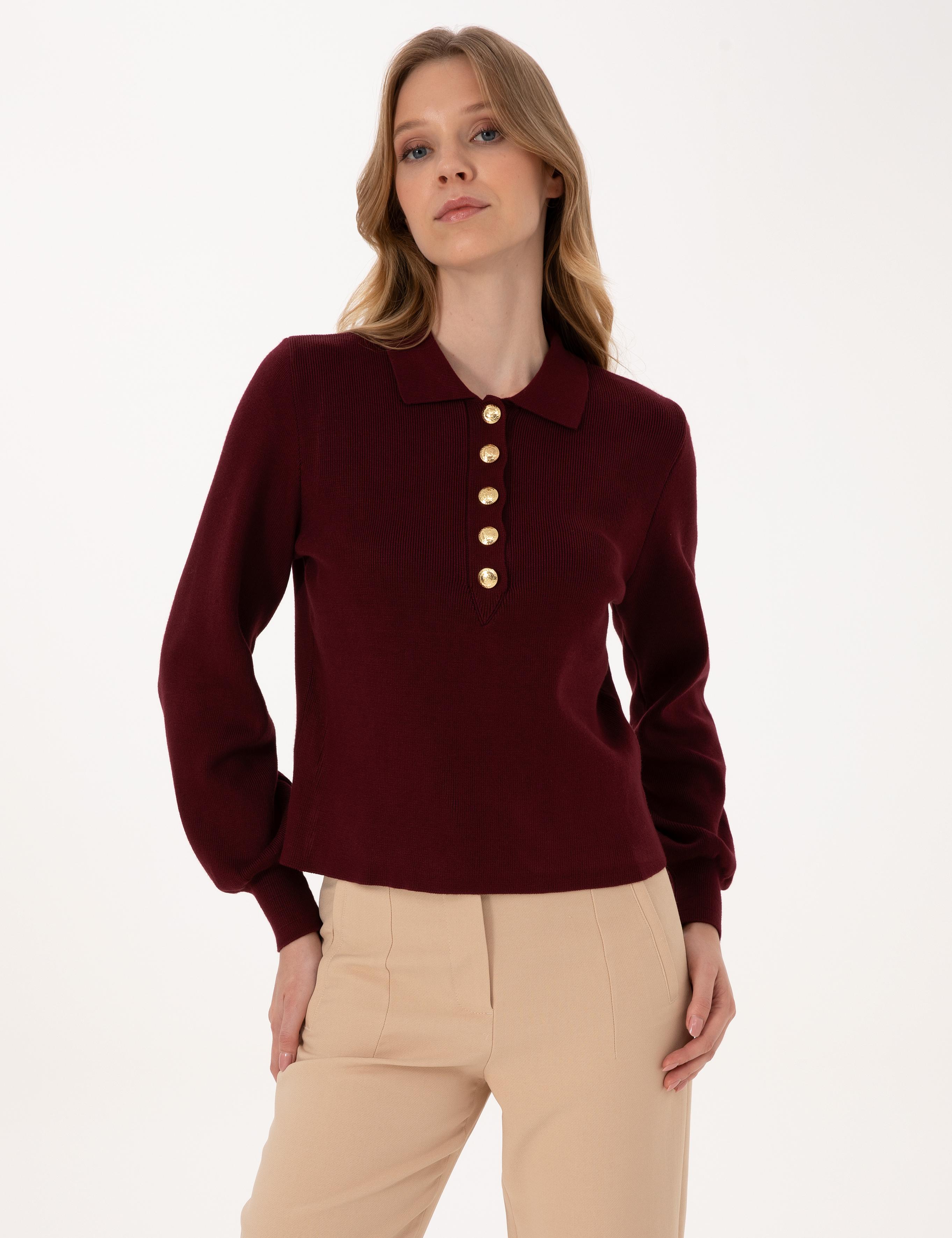 Vişne Slim Fit Polo Yaka Kazak