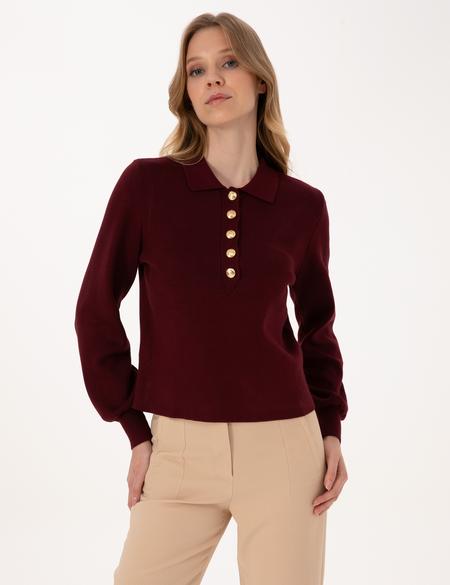 Vişne Slim Fit Polo Yaka Kazak - 50310918011