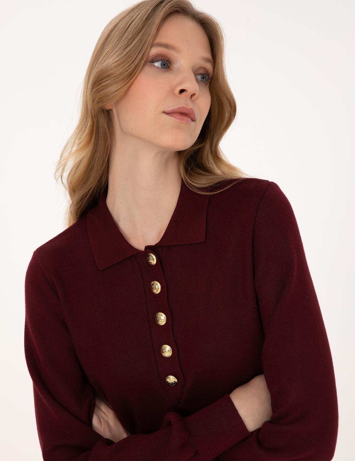 Vişne Slim Fit Polo Yaka Kazak - 50310918011