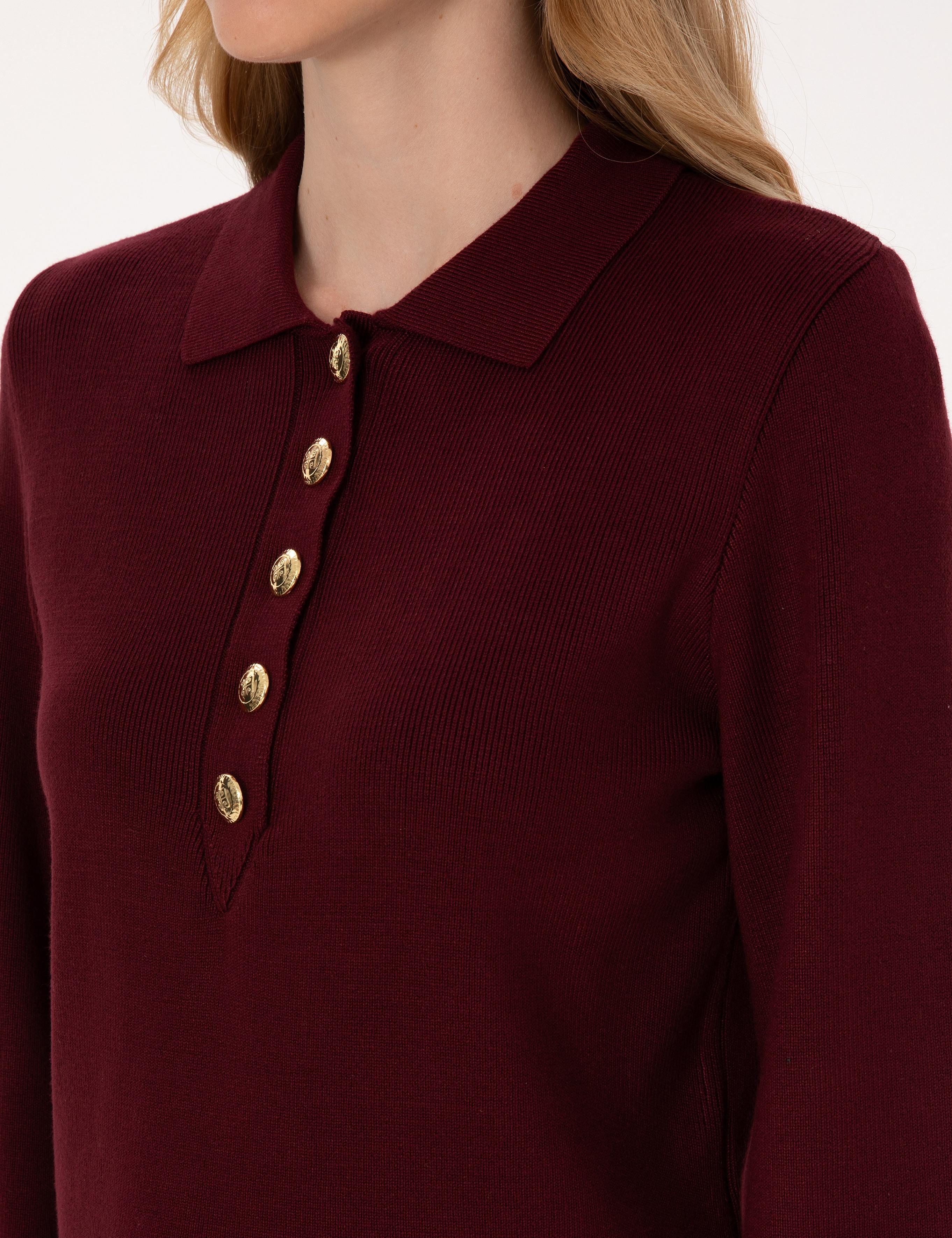 Vişne Slim Fit Polo Yaka Kazak