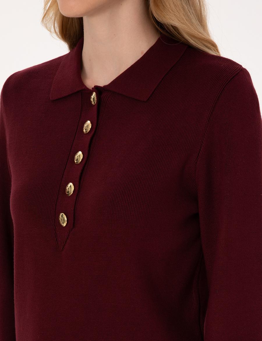 Vişne Slim Fit Polo Yaka Kazak