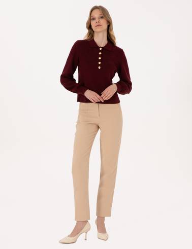 Vişne Slim Fit Polo Yaka Kazak