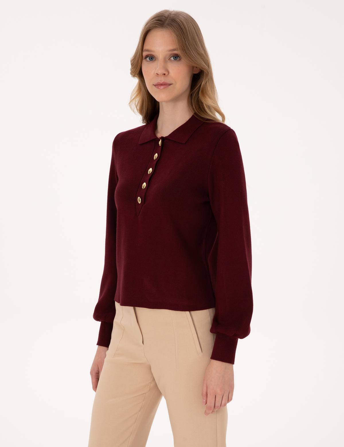 Vişne Slim Fit Polo Yaka Kazak - 50310918011