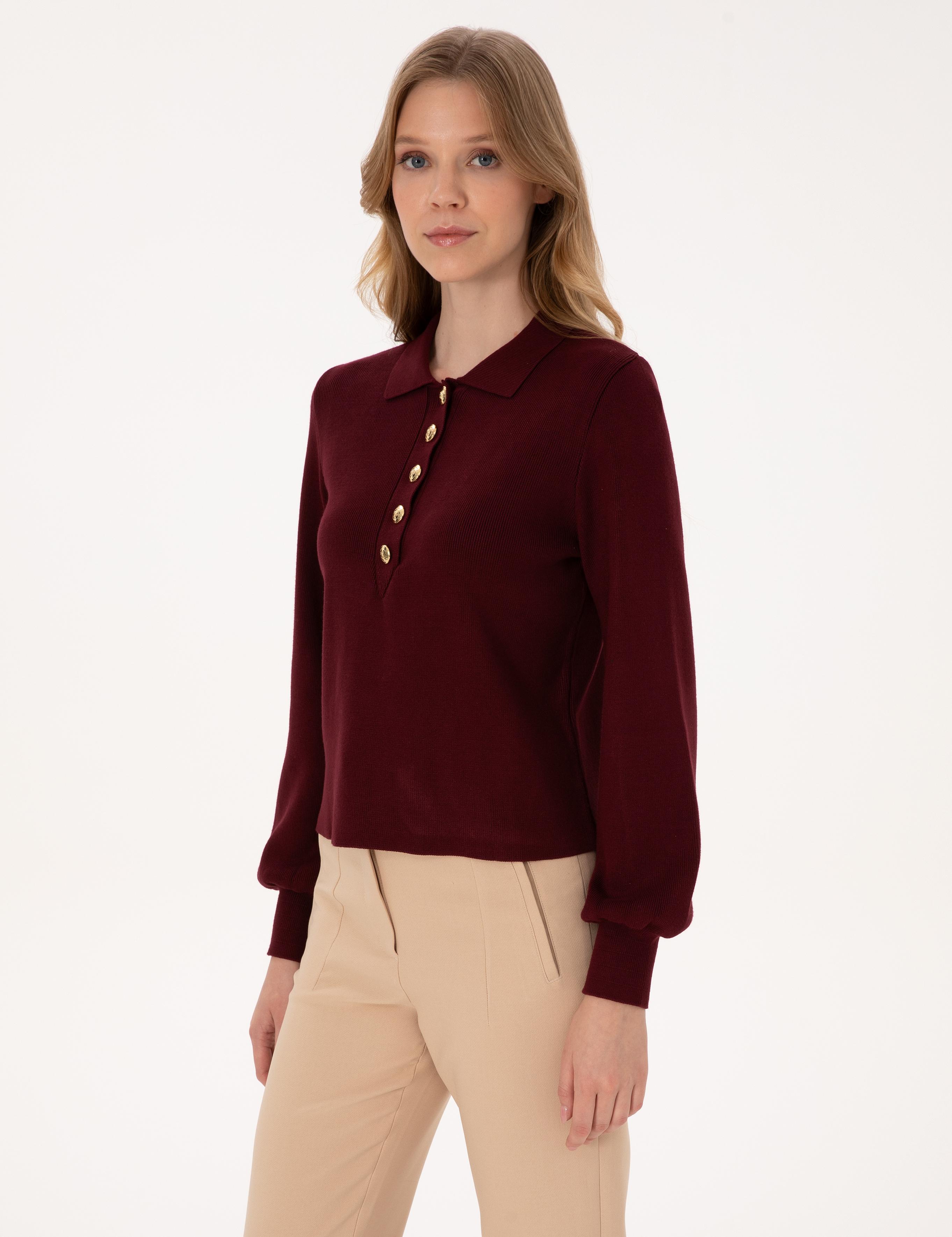 Vişne Slim Fit Polo Yaka Kazak