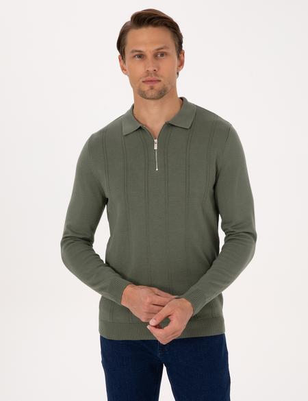 Duman Slim Fit Polo Yaka Fermuarlı Triko Kazak - 50317398021