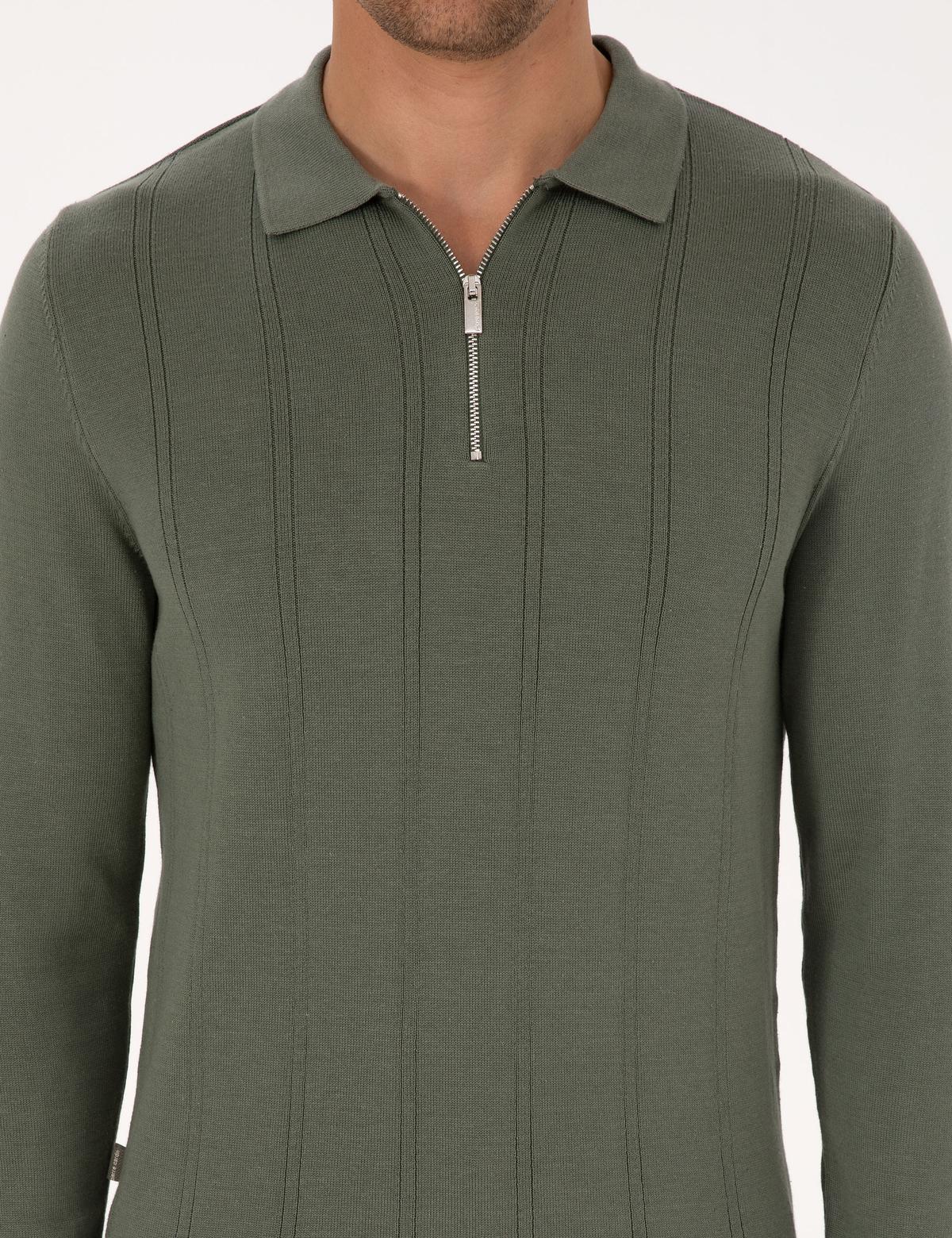 Duman Slim Fit Polo Yaka Fermuarlı Triko Kazak - 50317398021