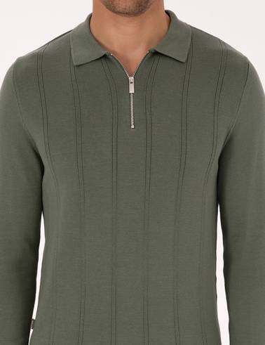 Duman Slim Fit Fermuarlı Polo Yaka Triko Kazak