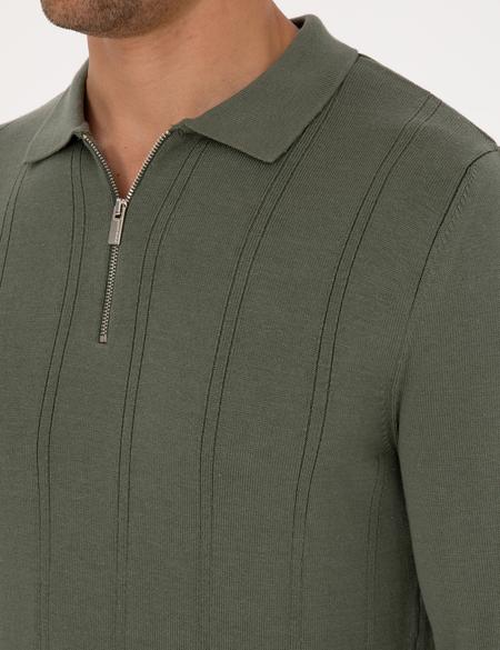 Duman Slim Fit Polo Yaka Fermuarlı Triko Kazak - 50317398021