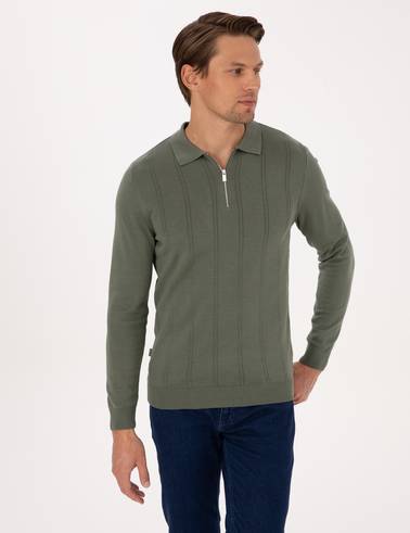 Duman Slim Fit Fermuarlı Polo Yaka Triko Kazak