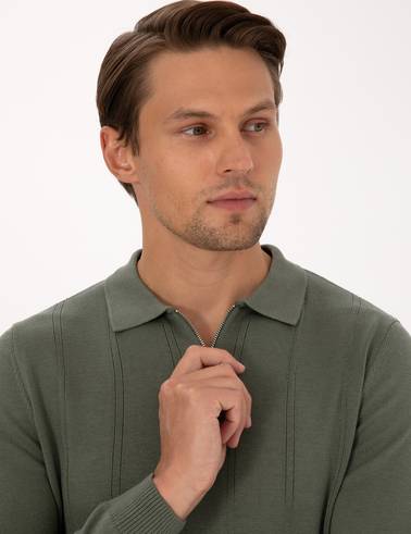 Duman Slim Fit Fermuarlı Polo Yaka Triko Kazak