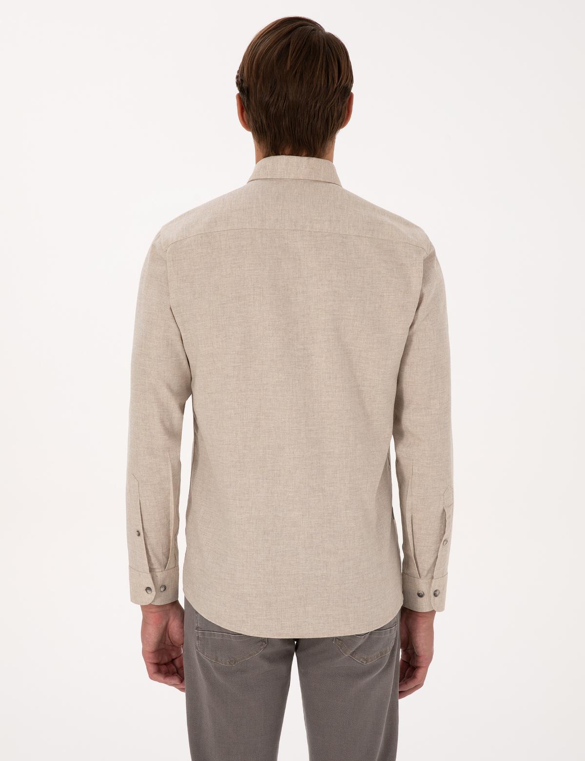 Bej Flanel Dokulu Slim Fit Uzun Kollu Gömlek - 50316751060