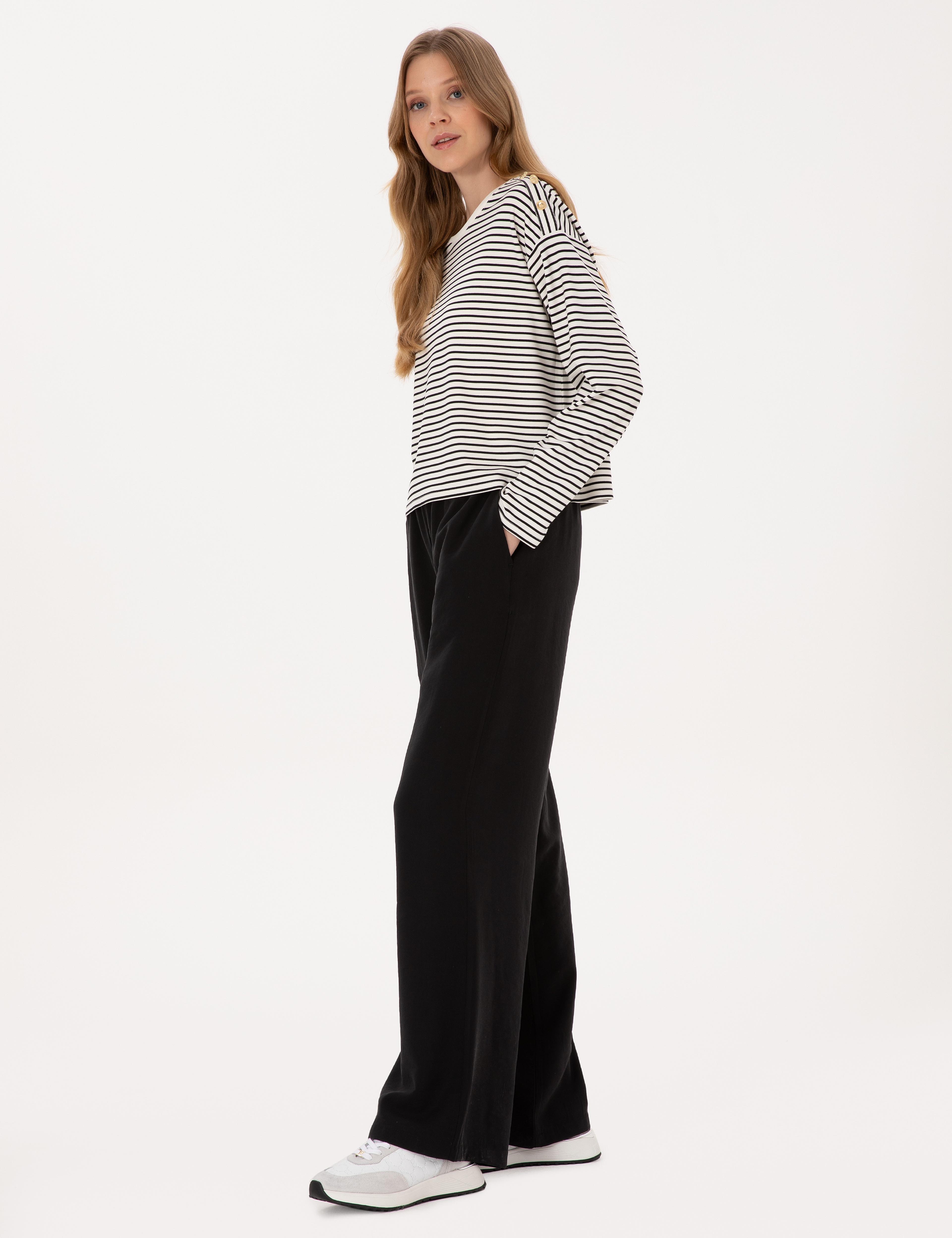 Siyah Loose Fit Kanvas Pantolon