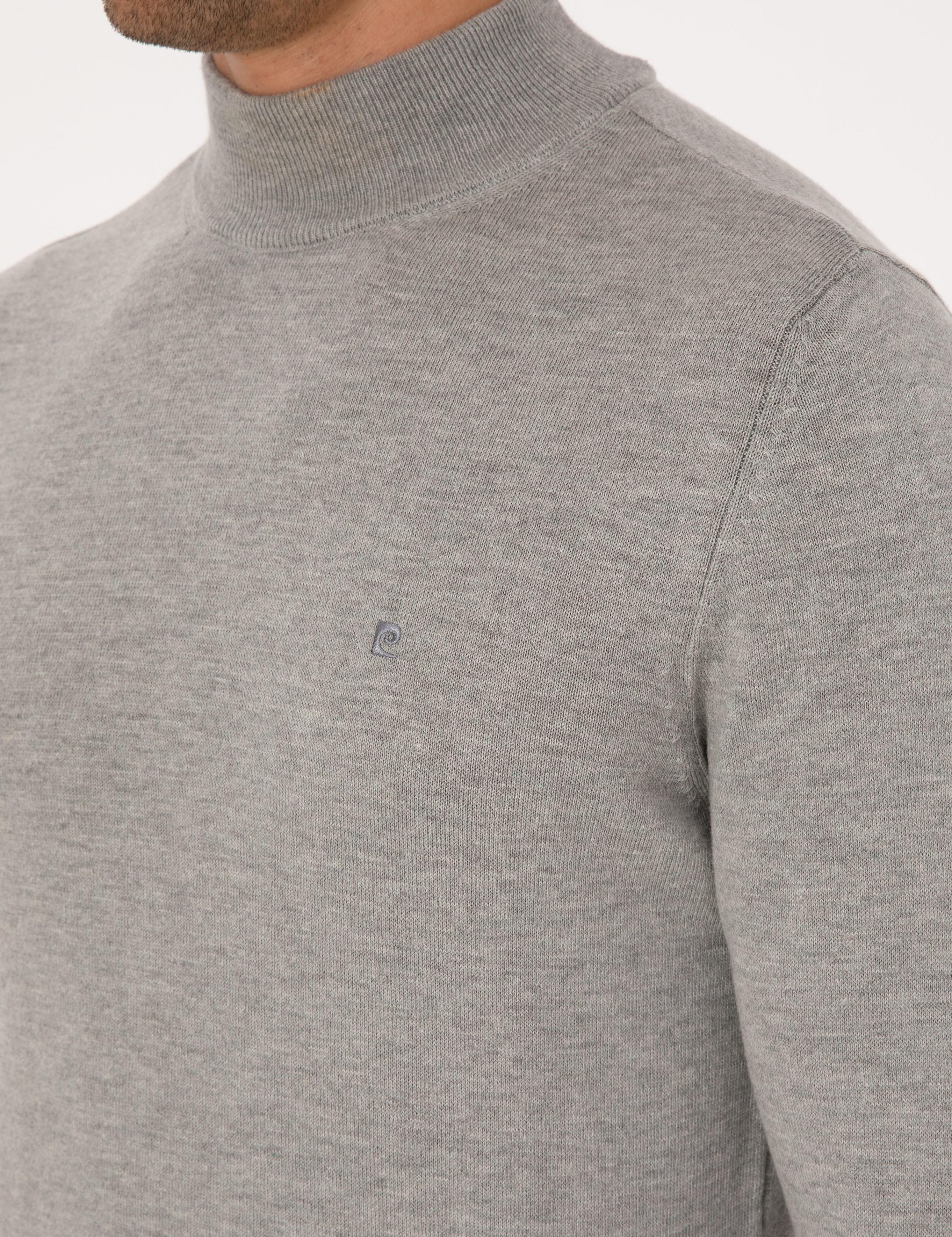 Açık Gri Melanj Slim Fit Yarım Balıkçı Yaka Basic Triko Kazak