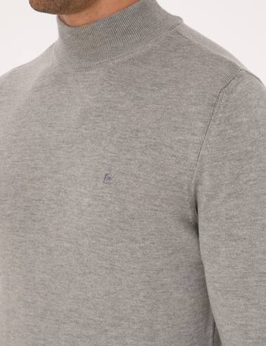 Açık Gri Melanj Slim Fit Yarım Balıkçı Yaka Basic Triko Kazak