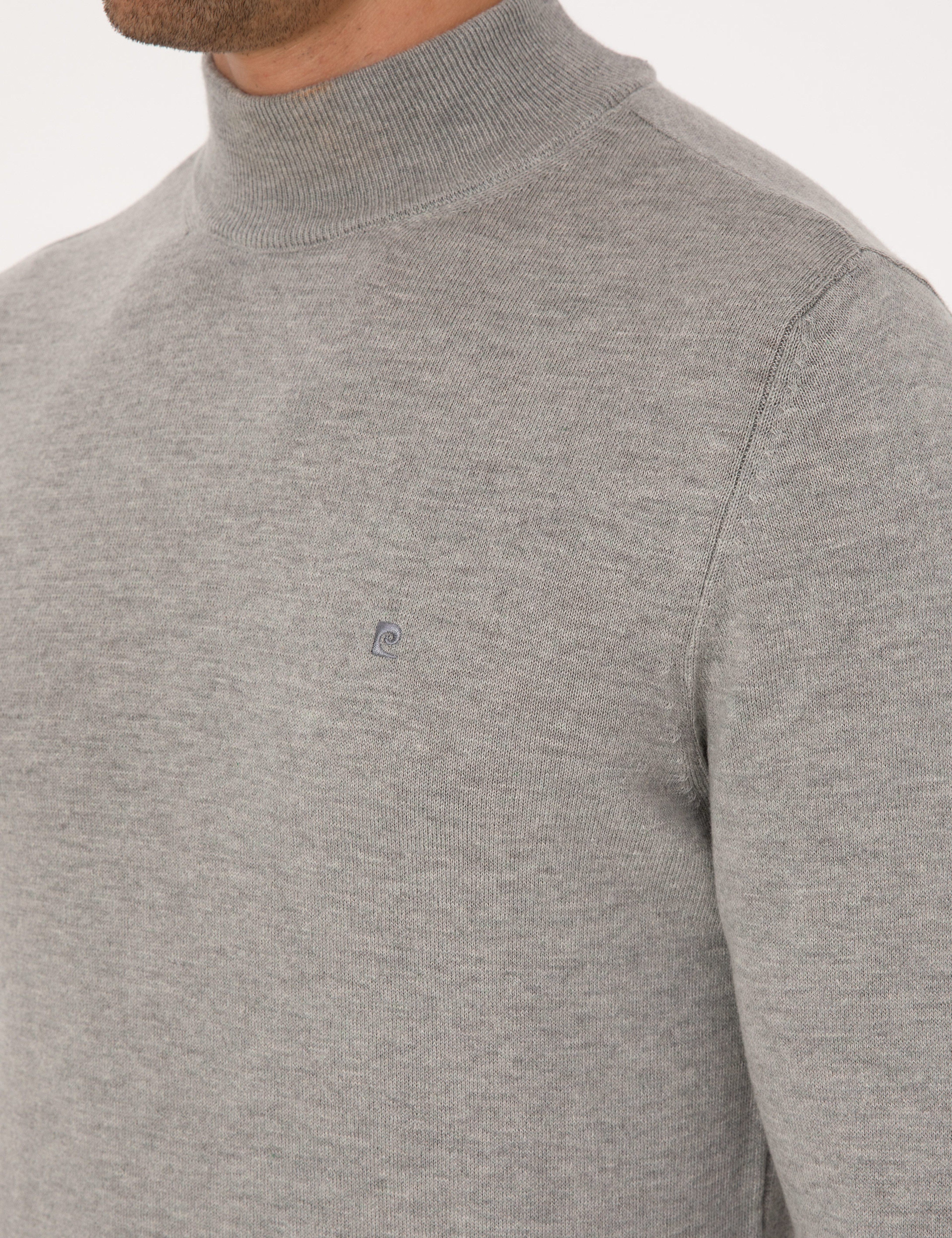 Açık Gri Melanj Slim Fit Yarım Balıkçı Yaka Basic Triko Kazak