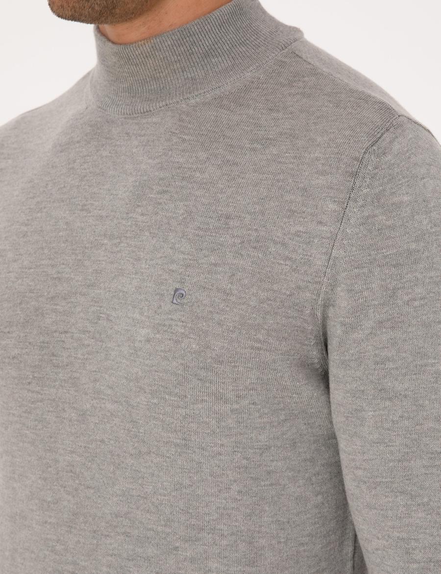 Açık Gri Melanj Slim Fit Yarım Balıkçı Yaka Basic Triko Kazak