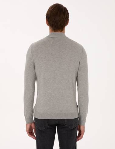 Açık Gri Melanj Slim Fit Yarım Balıkçı Yaka Basic Triko Kazak