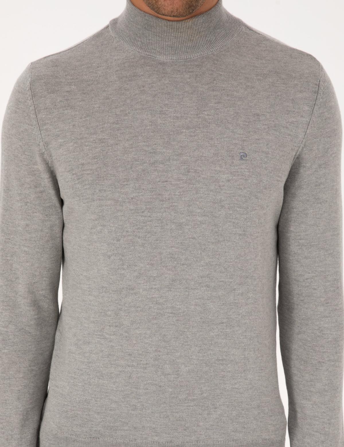 Açık Gri Melanj Slim Fit Yarım Balıkçı Yaka Basic Triko Kazak - 50296614067