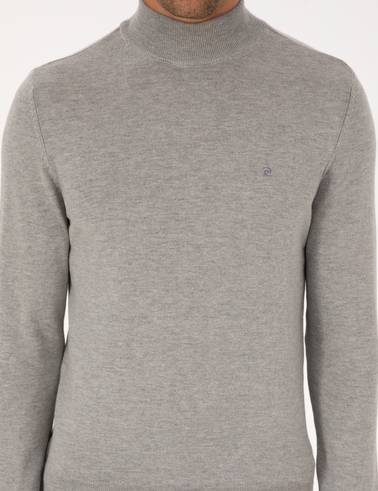 Açık Gri Melanj Slim Fit Yarım Balıkçı Yaka Basic Triko Kazak