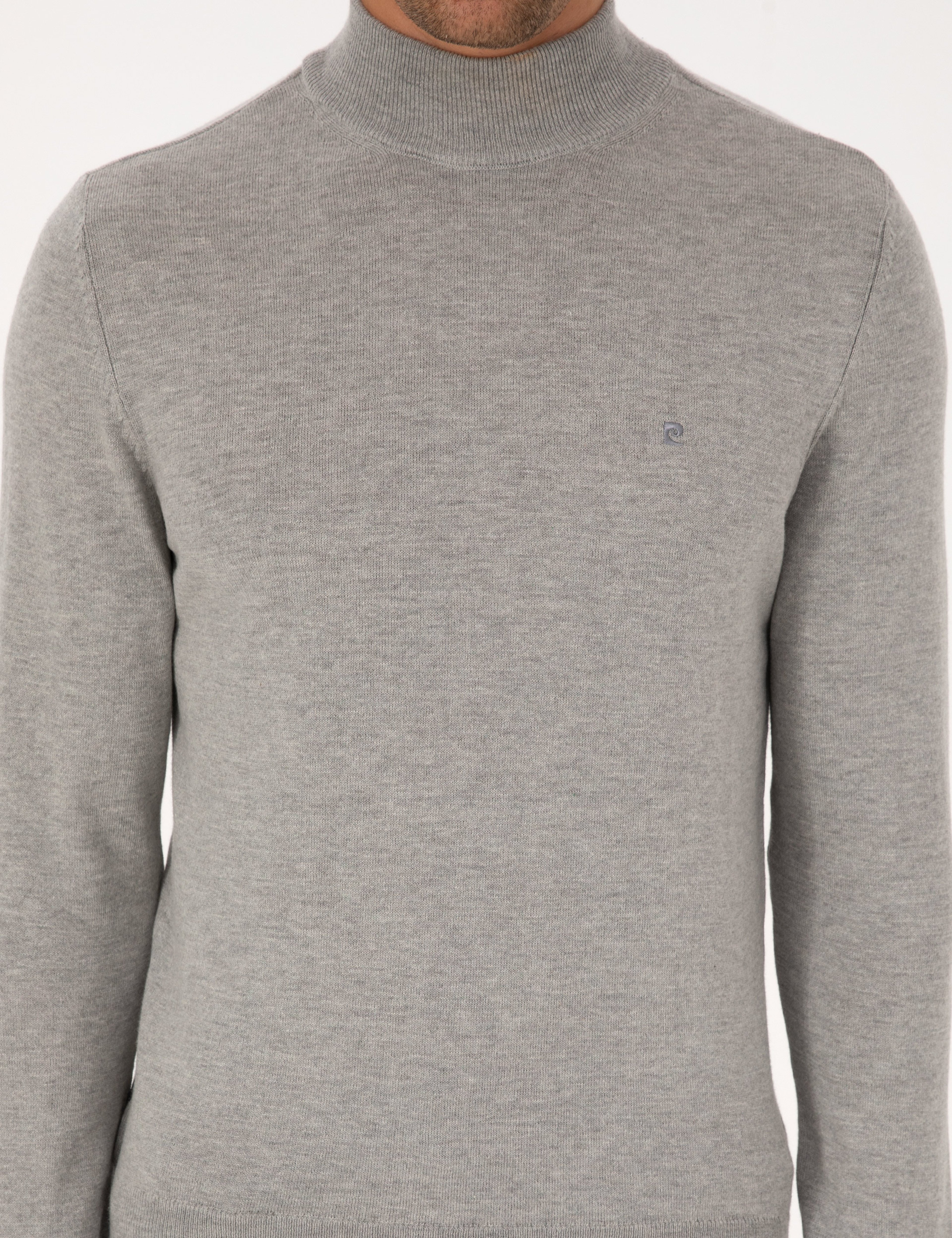 Açık Gri Melanj Slim Fit Yarım Balıkçı Yaka Basic Triko Kazak - Image 6
