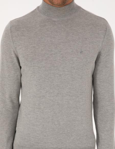 Açık Gri Melanj Slim Fit Yarım Balıkçı Yaka Basic Triko Kazak - 50296614067