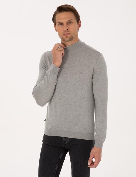 Açık Gri Melanj Slim Fit Yarım Balıkçı Yaka Basic Triko Kazak - 50296614067