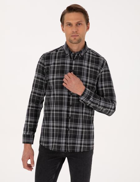 Siyah Ekose Regular Fit Uzun Kollu Spor Gömlek - 50316748005