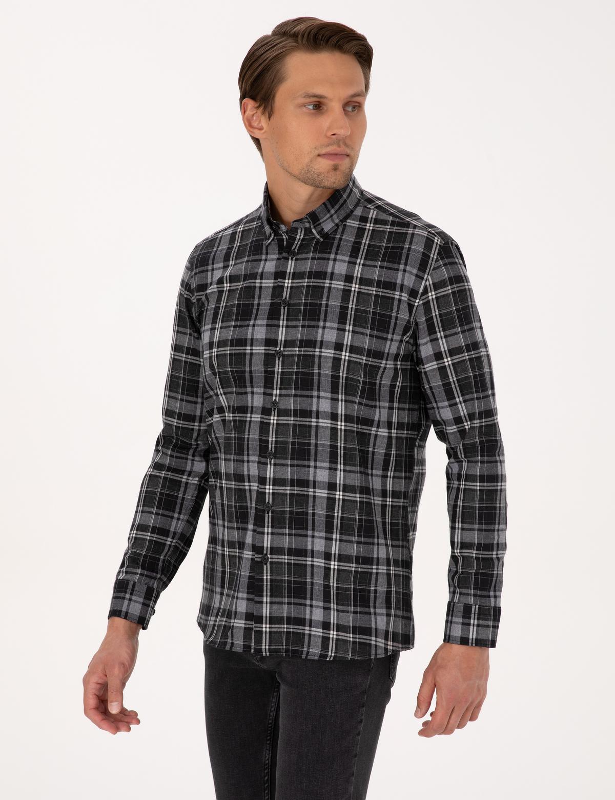 Siyah Ekose Regular Fit Uzun Kollu Spor Gömlek - 50316748005