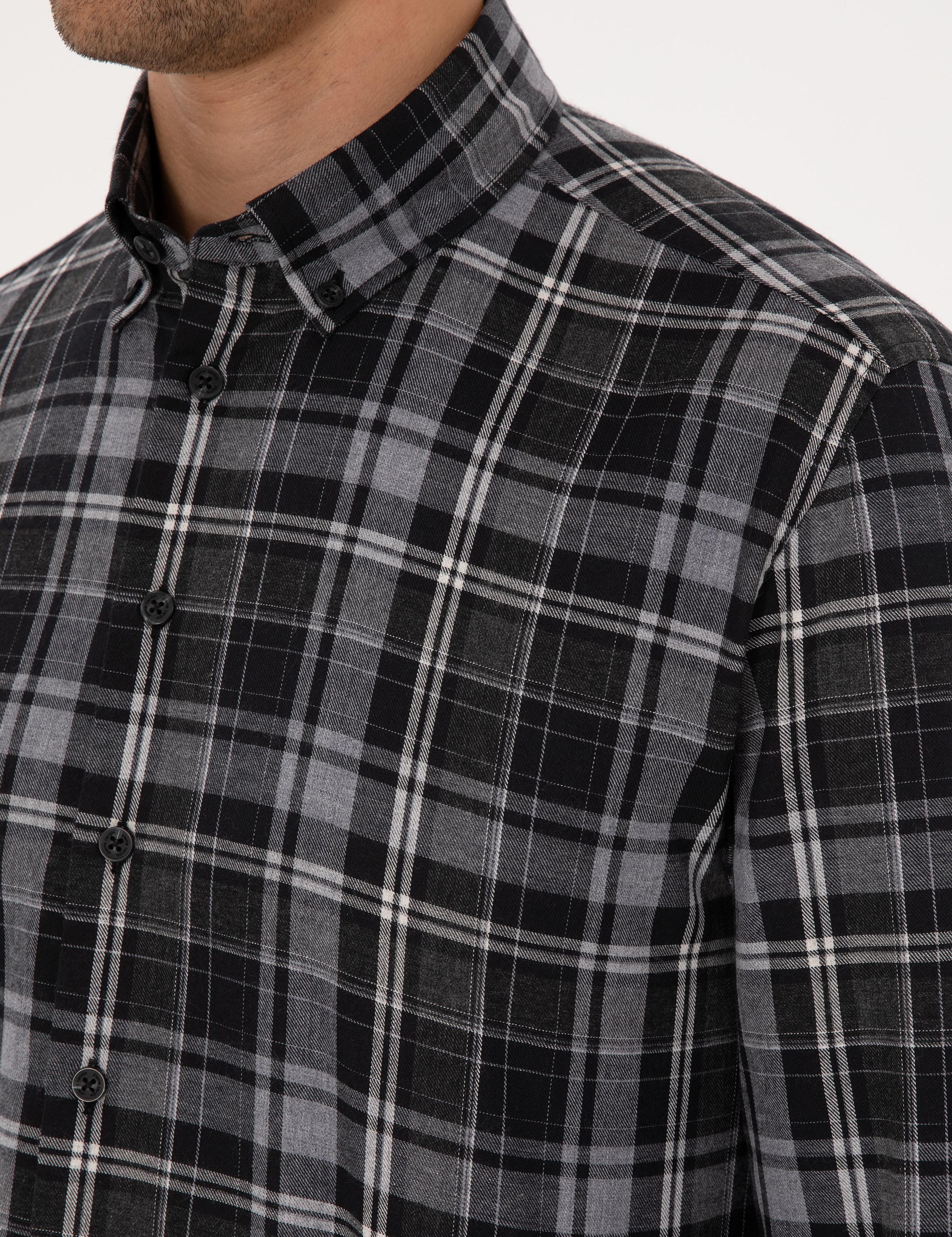 Siyah Ekose Regular Fit Uzun Kollu Spor Gömlek