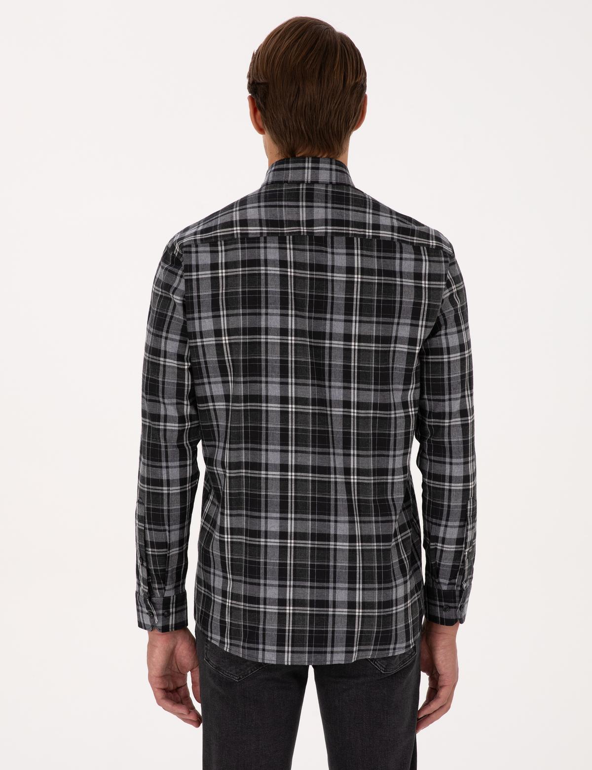 Siyah Ekose Regular Fit Uzun Kollu Spor Gömlek - 50316748005