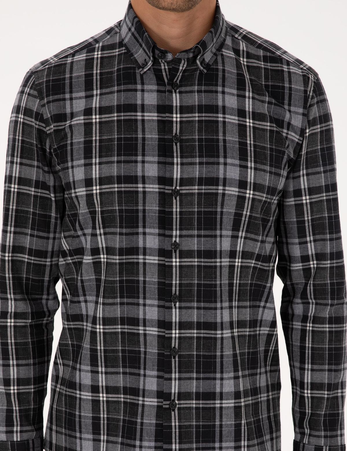 Siyah Ekose Regular Fit Uzun Kollu Spor Gömlek - 50316748005