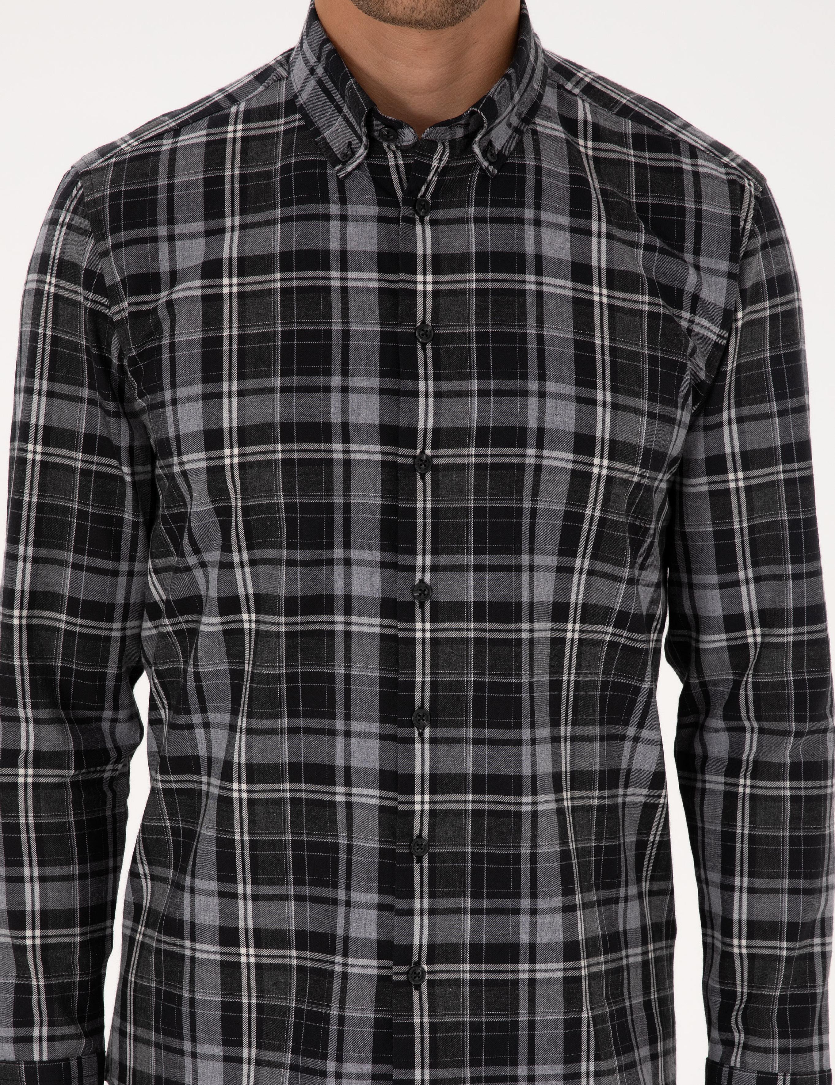 Siyah Ekose Regular Fit Uzun Kollu Spor Gömlek