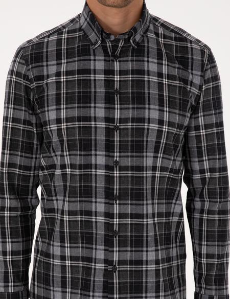 Siyah Ekose Regular Fit Uzun Kollu Spor Gömlek - 50316748005