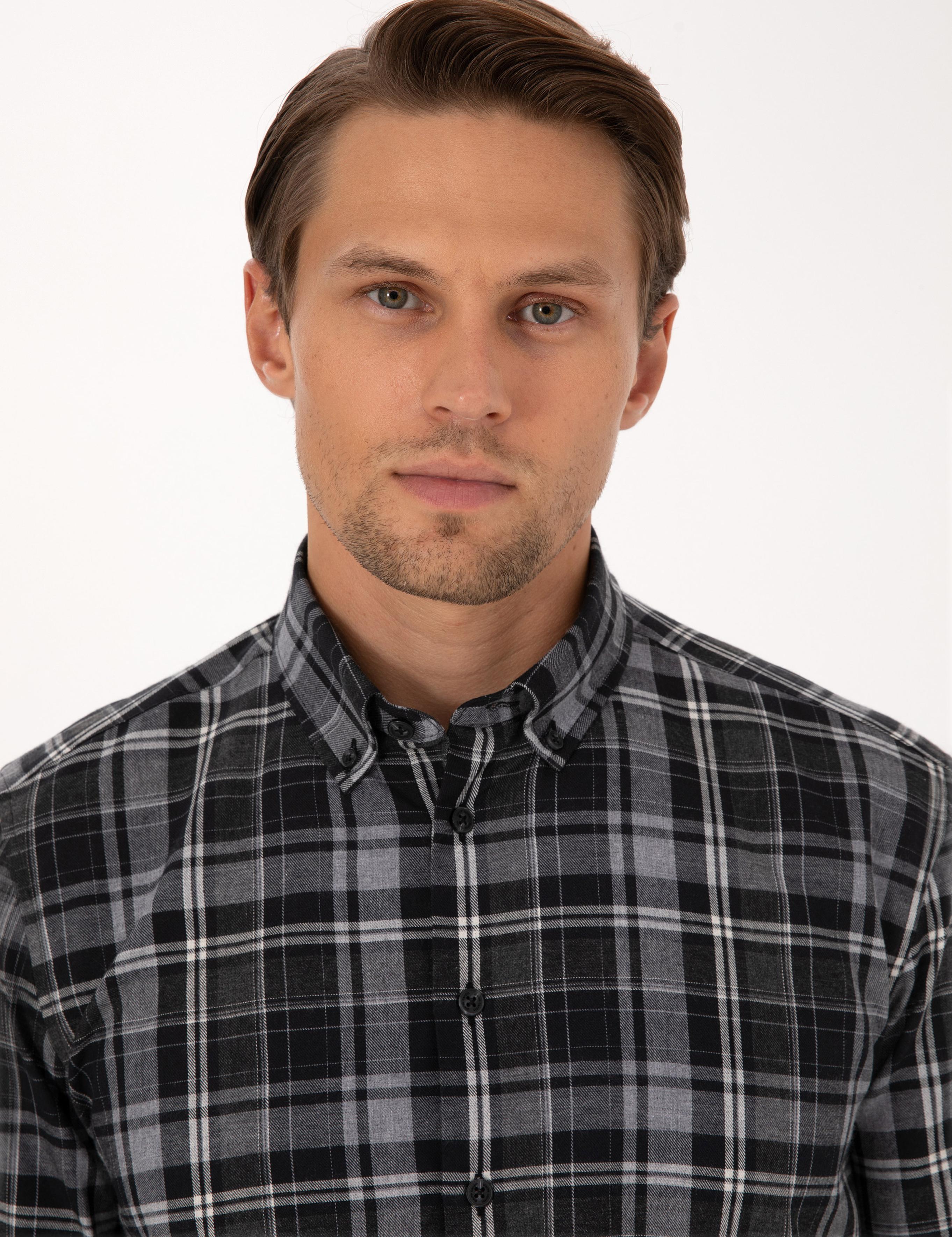 Siyah Ekose Regular Fit Uzun Kollu Spor Gömlek