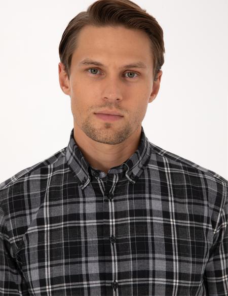 Siyah Ekose Regular Fit Uzun Kollu Spor Gömlek - 50316748005