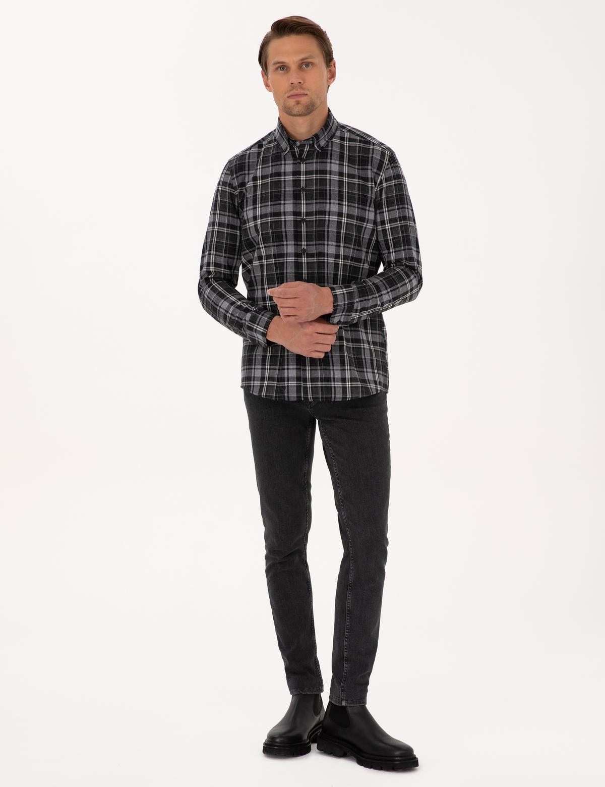 Siyah Ekose Regular Fit Uzun Kollu Spor Gömlek - 50316748005