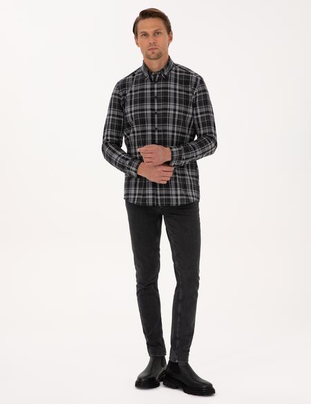 Siyah Ekose Regular Fit Uzun Kollu Spor Gömlek - 50316748005