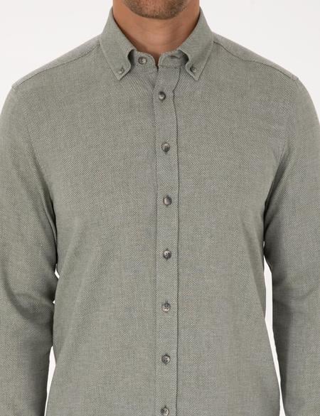 Yeşil Slim Fit Dokulu Uzun Kollu Gömlek - 50316768037
