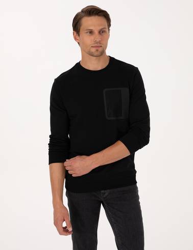 Siyah Regular Fit Bisiklet Yaka Sweatshirt