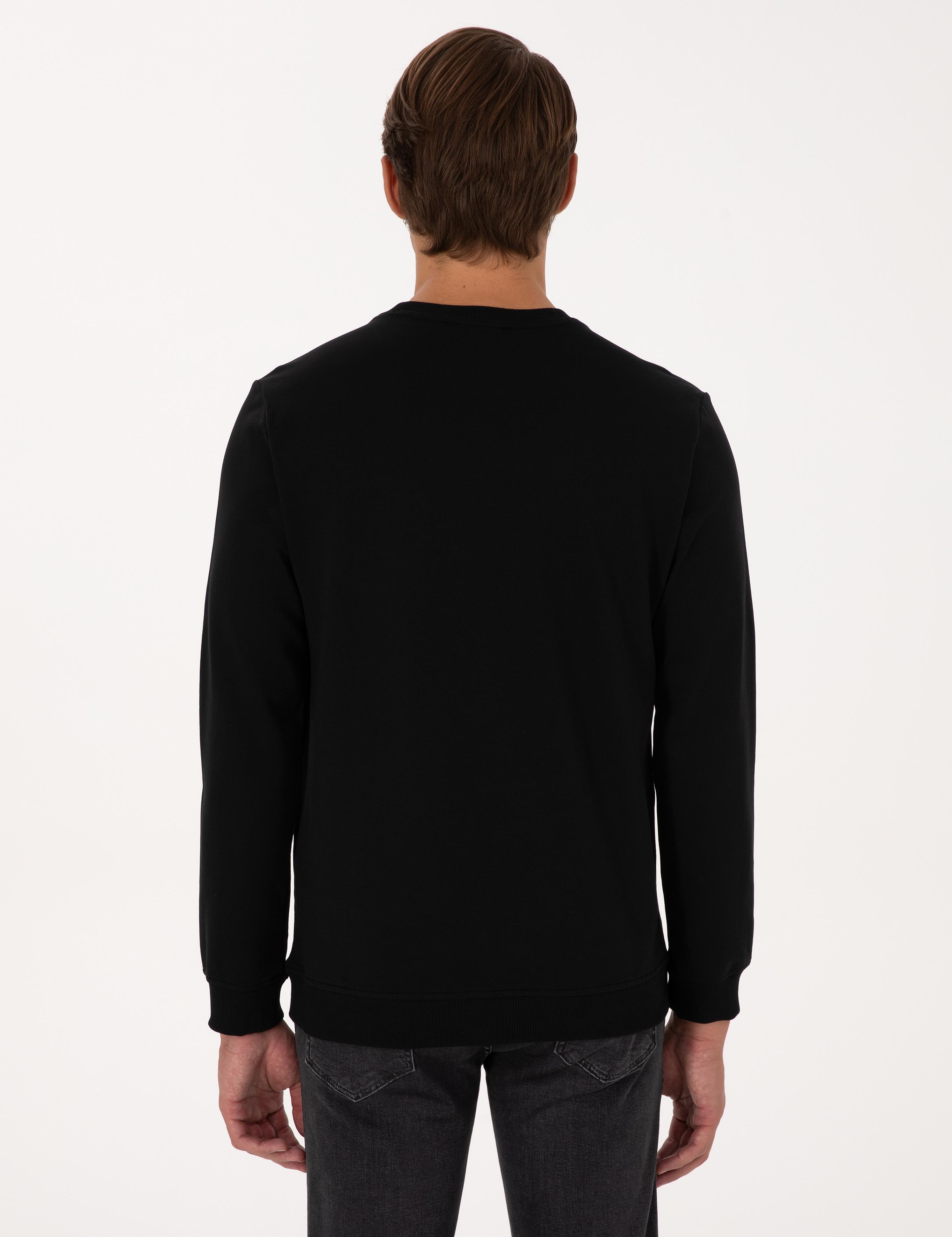 Siyah Regular Fit Bisiklet Yaka Sweatshirt